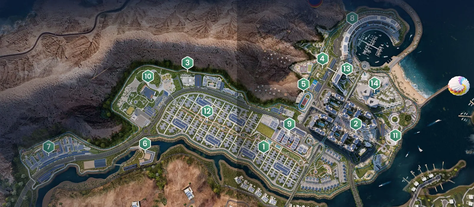Master plan of The Sustainable City – Yiti with numbered zones