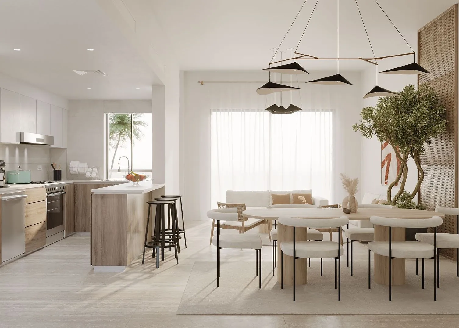The Plaza apartment: open-plan living and dining