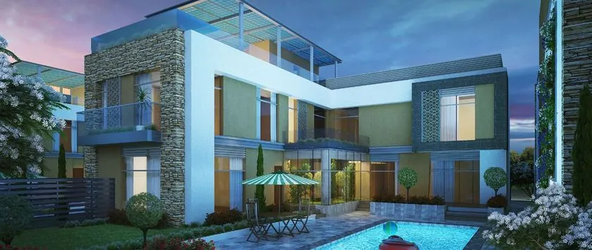 Garden villa at dusk